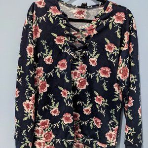 Justify Floral Lace-Up Sweater